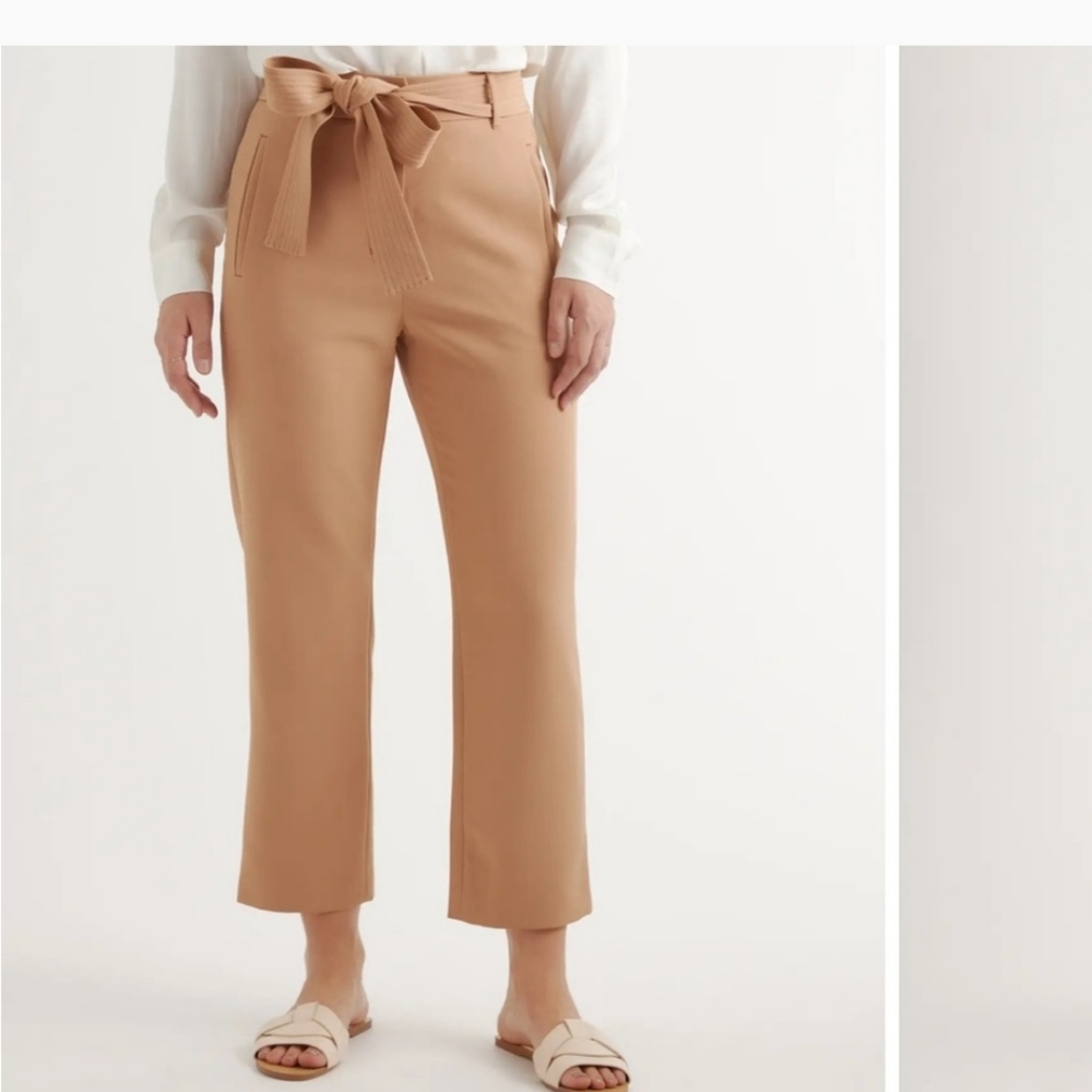 Quince Cropped Tie-Waist Ankle Pants in Camel
